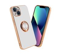 CADORABO con anello con protezione fotocamera e supporto magnetico per auto Cover per Apple iPhone 13, Glossy Bianco - Oro