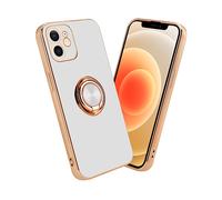 CADORABO con anello con protezione fotocamera e supporto magnetico per auto Cover per Apple iPhone 12, Glossy Bianco - Oro