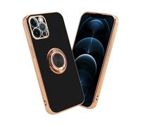CADORABO con anello con protezione fotocamera e supporto magnetico per auto Cover per Apple iPhone 12 PRO, Glossy Nero - Oro