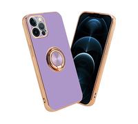 CADORABO con anello con protezione fotocamera e supporto magnetico per auto Cover per Apple iPhone 12 PRO, Glossy Viola Chiaro - Oro
