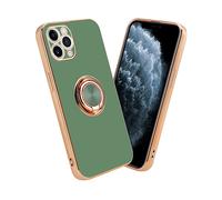 CADORABO con anello con protezione fotocamera e supporto magnetico per auto Cover per Apple iPhone 11 PRO, Glossy Verde Chiaro - Oro