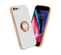 CADORABO con anello con protezione fotocamera e supporto magnetico per auto Cover per Apple iPhone 7 PLUS / 7S PLUS / 8 PLUS, Glossy Bianco - Oro