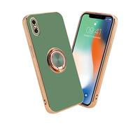 CADORABO con anello con protezione fotocamera e supporto magnetico per auto Cover per Apple iPhone XS MAX, Glossy Verde Chiaro - Oro