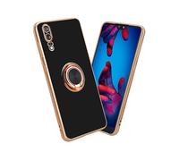 CADORABO con anello con protezione fotocamera e supporto magnetico per auto Cover per Huawei P20, Glossy Nero - Oro