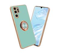 CADORABO con anello con protezione fotocamera e supporto magnetico per auto Cover per Huawei P30 PRO, Glossy Turchese - Oro