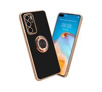 CADORABO con anello con protezione fotocamera e supporto magnetico per auto Cover per Huawei P40, Glossy Nero - Oro