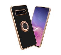 CADORABO con anello con protezione fotocamera e supporto magnetico per auto Cover per Samsung Galaxy S10 4G, Glossy Nero - Oro