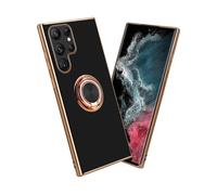 CADORABO con anello con protezione fotocamera e supporto magnetico per auto Cover per Samsung Galaxy S22 ULTRA, Glossy Nero - Oro