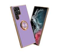 CADORABO con anello con protezione fotocamera e supporto magnetico per auto Cover per Samsung Galaxy S22 ULTRA, Glossy Viola Chiaro - Oro
