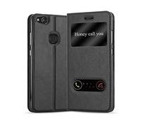 CADORABO con chiusura magnetica con stand e 2 finestre Custodia per cellulare per Huawei P10 LITE, NERO COMETA