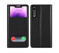 CADORABO con chiusura magnetica con stand e 2 finestre Custodia per cellulare per Huawei P20 PRO / P20 PLUS, NERO COMETA