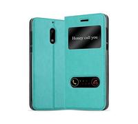 CADORABO con chiusura magnetica con stand e 2 finestre Custodia per cellulare per Nokia 6 2017, TURCHESE MENTA