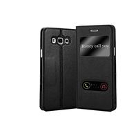 CADORABO con chiusura magnetica con stand e 2 finestre Custodia per cellulare per Samsung Galaxy A7 2015, NERO COMETA