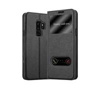 CADORABO con chiusura magnetica con stand e 2 finestre Custodia per cellulare per Samsung Galaxy S9 PLUS, NERO COMETA