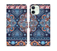 CADORABO con chiusura magnetica con stand e portacarte Custodia per Apple iPhone 12 MINI, Mandala Blu No. 1