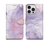 CADORABO con chiusura magnetica con stand e portacarte Custodia per Apple iPhone 14 PRO, Rosa Viola Marmo No. 5