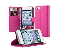 CADORABO con chiusura magnetica con stand e portacarte Custodia per cellulare per Apple iPhone 5 / 5S / SE 2016, ROSA VIVO