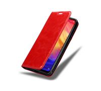 CADORABO Cover con chiusura magnetica, funzione stand e tasca per le carte CUSTODIA A LIBRO per Xiaomi RedMi NOTE 7, Rosso Mela