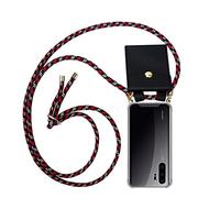 Cadorabo Custodia Collana per Huawei P30 PRO in ROSSO BLU GIALLO Case a Tracolla - Cover Laccio per Il Collo in Silicone Trasparente con Anelli Ori, Cordino e Borsello Rimovibile