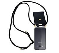Cadorabo Custodia Collana per Samsung Galaxy J5 2015 in NERO Case a Tracolla - Cover Laccio per Il Collo in Silicone Trasparente con Anelli Ori, Cordino e Borsello Rimovibile