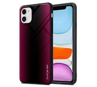 Cadorabo Custodia compatibile con Apple iPhone 11 - Ottica a strisce in CREMISI ROSA - Coperchio protettivo in silicone TPU e retro in vetro temperato