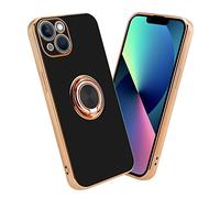 CADORABO con anello con protezione fotocamera e supporto magnetico per auto Cover per Apple iPhone 13, Glossy Nero - Oro