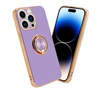 Cadorabo Custodia compatibile con Apple iPhone 14 PRO in Glossy Viola Chiaro - Oro con anello - Coperchio protettivo in silicone TPU, con protezione per la fotocamera e supporto magnetico per l'auto