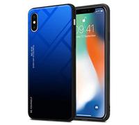 Cadorabo Custodia compatibile con Apple iPhone X/XS in BLU - NERO - Coperchio protettivo bicolore in silicone TPU e retro in vetro temperato