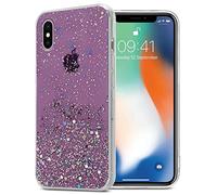 Cadorabo Custodia compatibile con Apple iPhone X/XS in Viola con Glitter - Custodia protettiva in silicone TPU con glitter scintillanti - Ultra Slim Back Cover Case