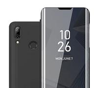 CADORABO Clear View Specchio con supporto Protezione 360 gradi Custodia per cellulare per Honor 10 LITE / Huawei P SMART 2019, TORMALINA NERA