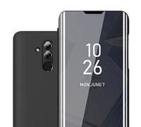 Cadorabo Custodia compatibile con Huawei MATE 20 LITE in TORMALINA NERA - Clear View Specchio Coperchio protettivo con funzione di supporto Protezione a 360 gradi