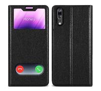 Cadorabo Custodia compatibile con Huawei P20 in NERO COMETA - Coperchio protettivo con chiusura magnetica, funzione stand e 2 finestre di visualizzazione