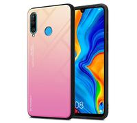 Cadorabo Custodia compatibile con Huawei P30 LITE in GIALLO - ROSA - Coperchio protettivo bicolore in silicone TPU e retro in vetro temperato