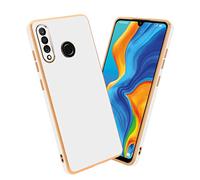 Cadorabo Custodia compatibile con Huawei P30 LITE in Glossy Bianco - Oro - Coperchio protettivo in silicone TPU flessibile e con protezione per la fotocamera