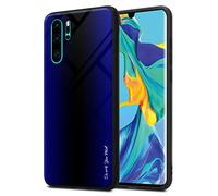 Cadorabo Custodia compatibile con Huawei P30 PRO - Ottica a strisce in COBALTO VIOLA - Coperchio protettivo in silicone TPU e retro in vetro temperato