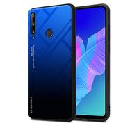 Cadorabo Custodia compatibile con Huawei P40 LITE E in BLU - NERO - Coperchio protettivo bicolore in silicone TPU e retro in vetro temperato