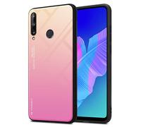 Cadorabo Custodia compatibile con Huawei P40 LITE E in GIALLO - ROSA - Coperchio protettivo bicolore in silicone TPU e retro in vetro temperato