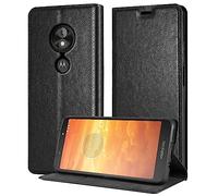 Cadorabo Custodia compatibile con Motorola MOTO E5 / G6 PLAY in NERO DI NOTTE - Coperchio protettiva con chiusura magnetica, funzione stand e tasca per le carte