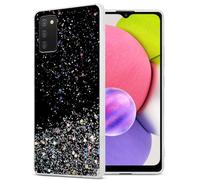 Cadorabo Custodia compatibile con Samsung Galaxy A03s in Nero con Glitter - Coperchio protettivo in silicone TPU flessibile con glitter scintillanti