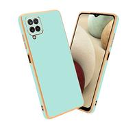 Cadorabo Custodia compatibile con Samsung Galaxy A12 / M12 in Glossy Verde Menta - Oro - Coperchio protettivo in silicone TPU flessibile e con protezione per la fotocamera
