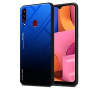 Cadorabo Custodia compatibile con Samsung Galaxy A20s in BLU - NERO - Coperchio protettivo bicolore in silicone TPU e retro in vetro temperato