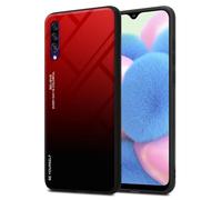 Cadorabo Custodia compatibile con Samsung Galaxy A50 4G / A50s / A30s in ROSSO - NERO - Coperchio protettivo bicolore in silicone TPU e retro in vetro temperato