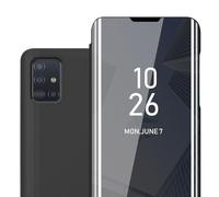 CADORABO Clear View Specchio con supporto Protezione 360 gradi Custodia per cellulare per Samsung Galaxy A51 5G, TORMALINA NERA
