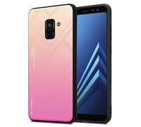 Cadorabo Custodia compatibile con Samsung Galaxy A8 2018 in GIALLO - ROSA - Coperchio protettivo bicolore in silicone TPU e retro in vetro temperato