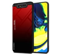 Cadorabo Custodia compatibile con Samsung Galaxy A80 / A90 4G in ROSSO - NERO - Coperchio protettivo bicolore in silicone TPU e retro in vetro temperato