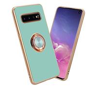 CADORABO con anello con protezione fotocamera e supporto magnetico per auto Cover per Samsung Galaxy S10 4G, Glossy Turchese - Oro