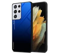 Cadorabo Custodia compatibile con Samsung Galaxy S21 ULTRA in BLU - NERO - Coperchio protettivo bicolore in silicone TPU e retro in vetro temperato