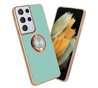 Cadorabo Custodia compatibile con Samsung Galaxy S21 ULTRA in Glossy Turchese - Oro con anello - Coperchio in silicone TPU flessibile, protezione per la fotocamera e supporto magnetico per l'auto