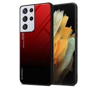 Cadorabo Custodia compatibile con Samsung Galaxy S21 ULTRA in ROSSO - NERO - Coperchio protettivo bicolore in silicone TPU e retro in vetro temperato