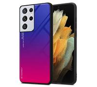 Cadorabo Custodia compatibile con Samsung Galaxy S21 ULTRA in VIOLA - ROSSO - Coperchio protettivo bicolore in silicone TPU e retro in vetro temperato